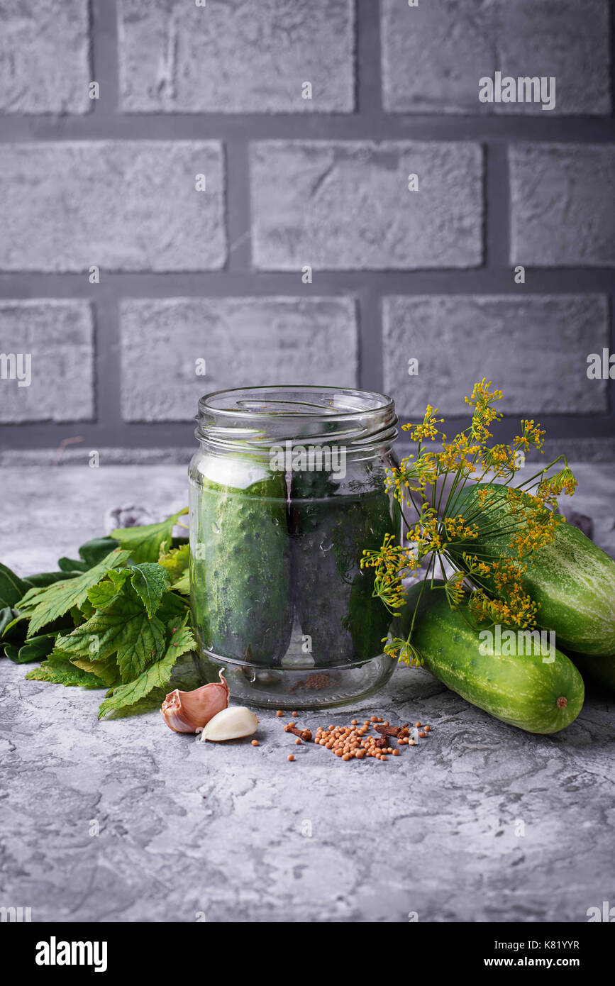 Ingredientes para cocinar pepinos encurtidos Foto de stock