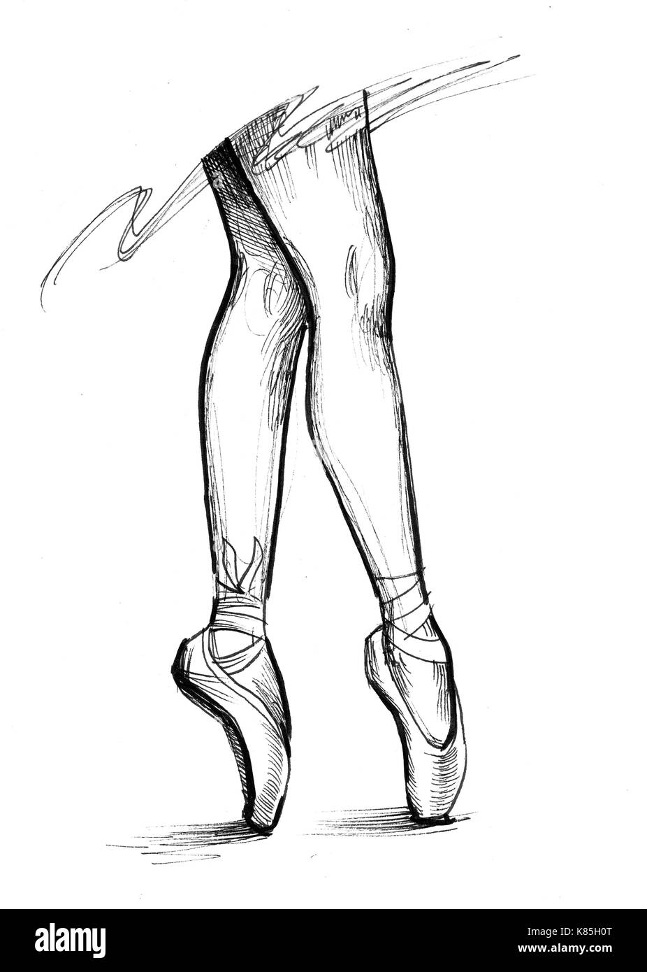 Las piernas de bailarina. Dibujo en blanco y negro de tinta Fotografía de  stock - Alamy