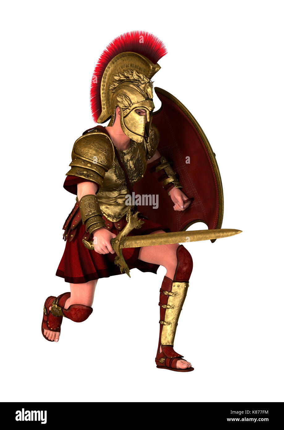 Representación 3D de un guerrero espartano con armadura sosteniendo una  espada y un escudo aislado sobre fondo blanco Fotografía de stock - Alamy