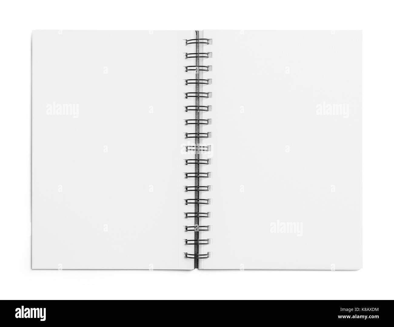 Cuaderno de bocetos en blanco abierto aislado sobre fondo blanco. Foto de stock
