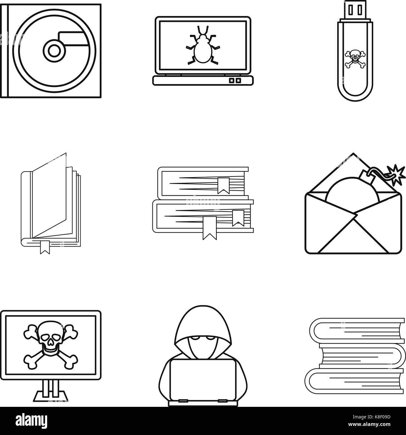 Iconos de dispositivo de memoria, el estilo de esquema Ilustración del Vector