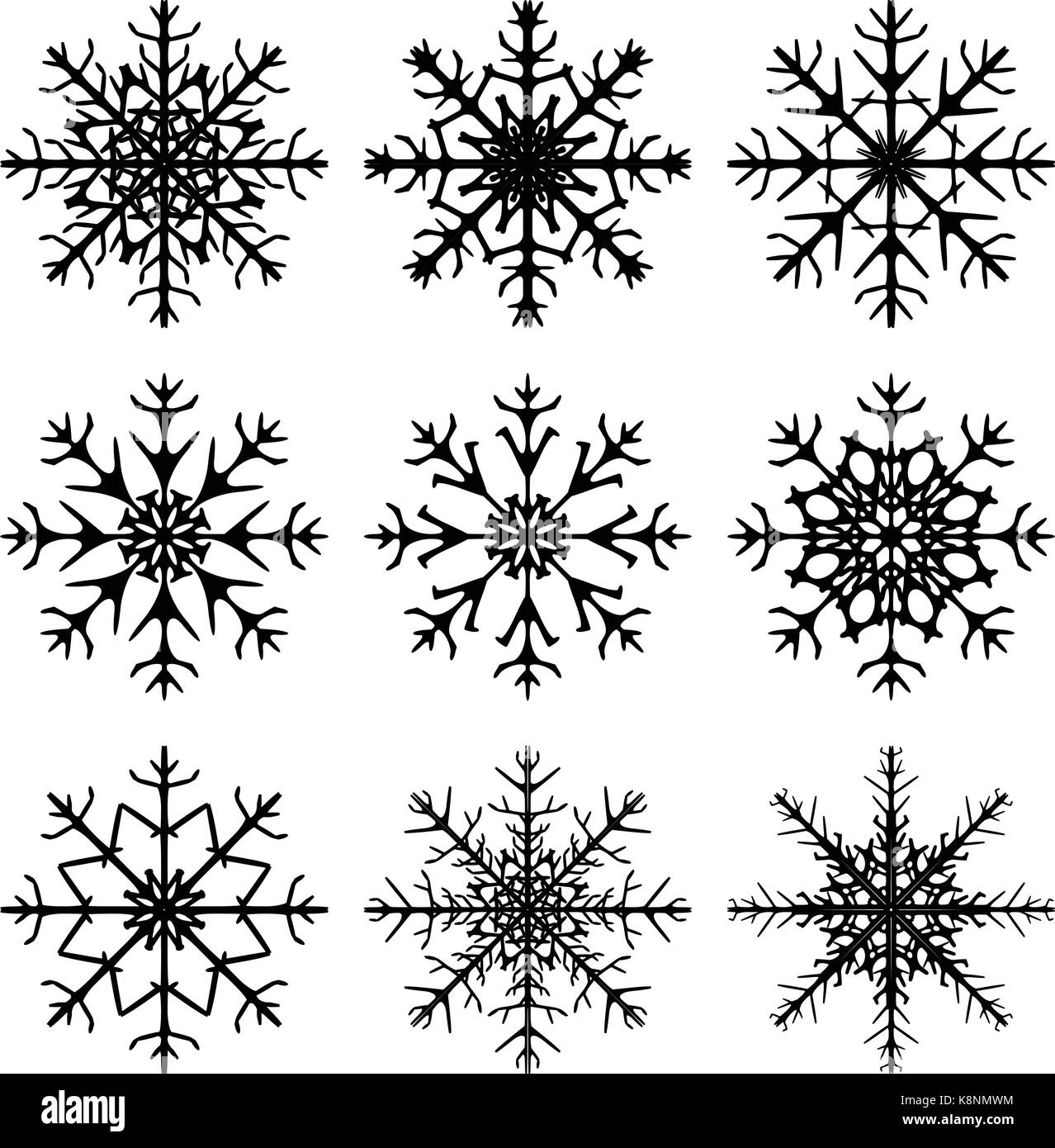 Establecer los copos de nieve en el estilo de dibujo para el diseño de  invierno navidad y tema de invierno icono de copo de nieve pintado