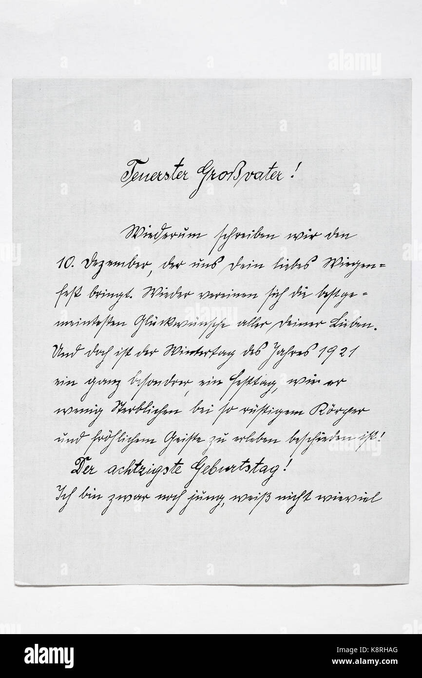 Carta en el guión de Sütterlin de 1921, Alemania Foto de stock