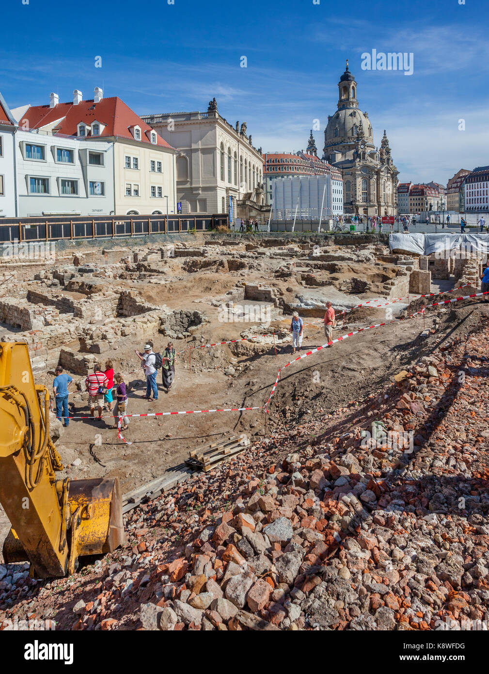 Alemania, en el Estado federado de Sajonia, Dresden, Jüdenhof, excavaciones arqueológicas en el casco antiguo de la ciudad de Dresde en Jüdenhof junto a Neumarkt y Frauenkirche Foto de stock