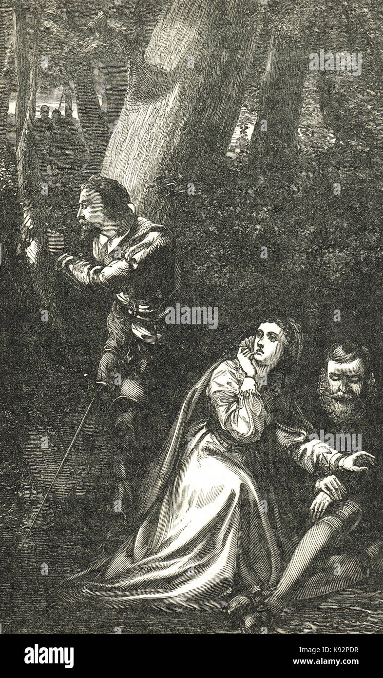 Hugonotes escondidos de las turbas, 1572 Foto de stock
