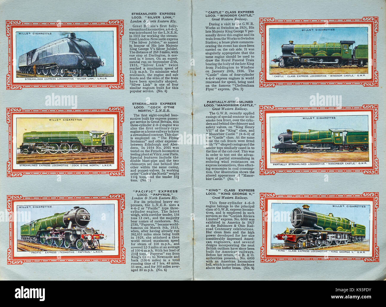 Tarjetas de cigarrillos, locomotoras, trenes, locomotoras, trenes de vapor Foto de stock