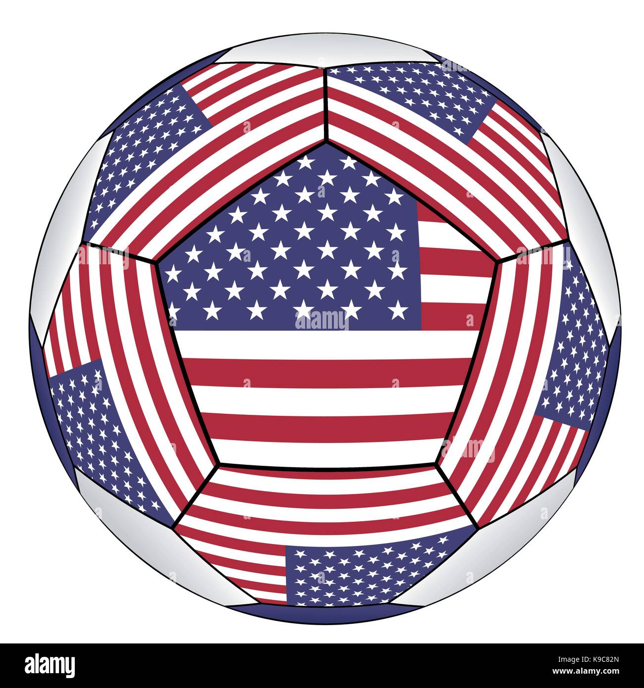 Balón de fútbol con la bandera de Estados Unidos aislado sobre fondo blanco. Ilustración del Vector