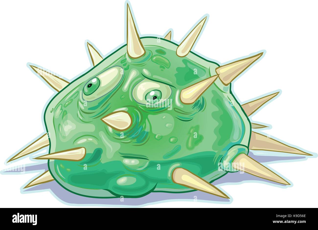 Cartoon vectores clip art ilustración de un blob de cieno verde monstruo o criatura con un tonto expresión en su cara y cubiertos con picos. Bueno para ga Ilustración del Vector