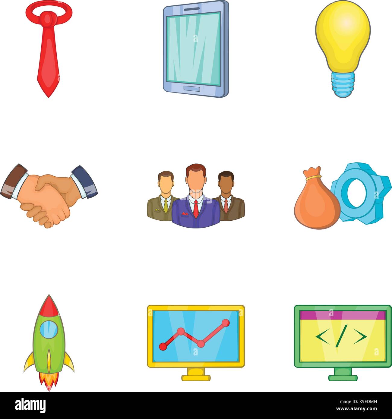 Rico conjunto de iconos de la empresa, estilo de dibujos animados Imagen  Vector de stock - Alamy