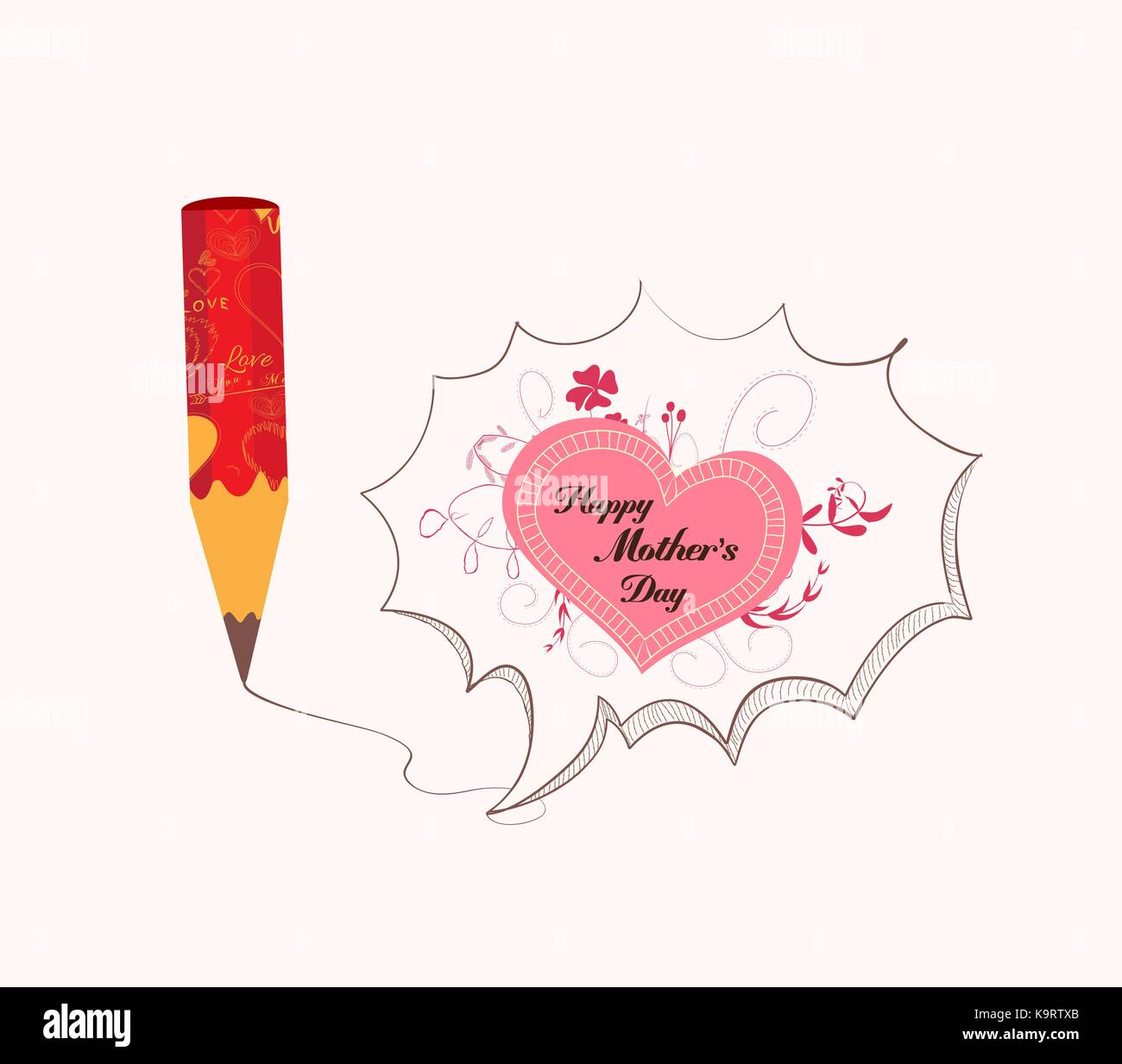 Dia De Las Madres Con Dibujo A Lapiz Amor Corazon Tarjeta De