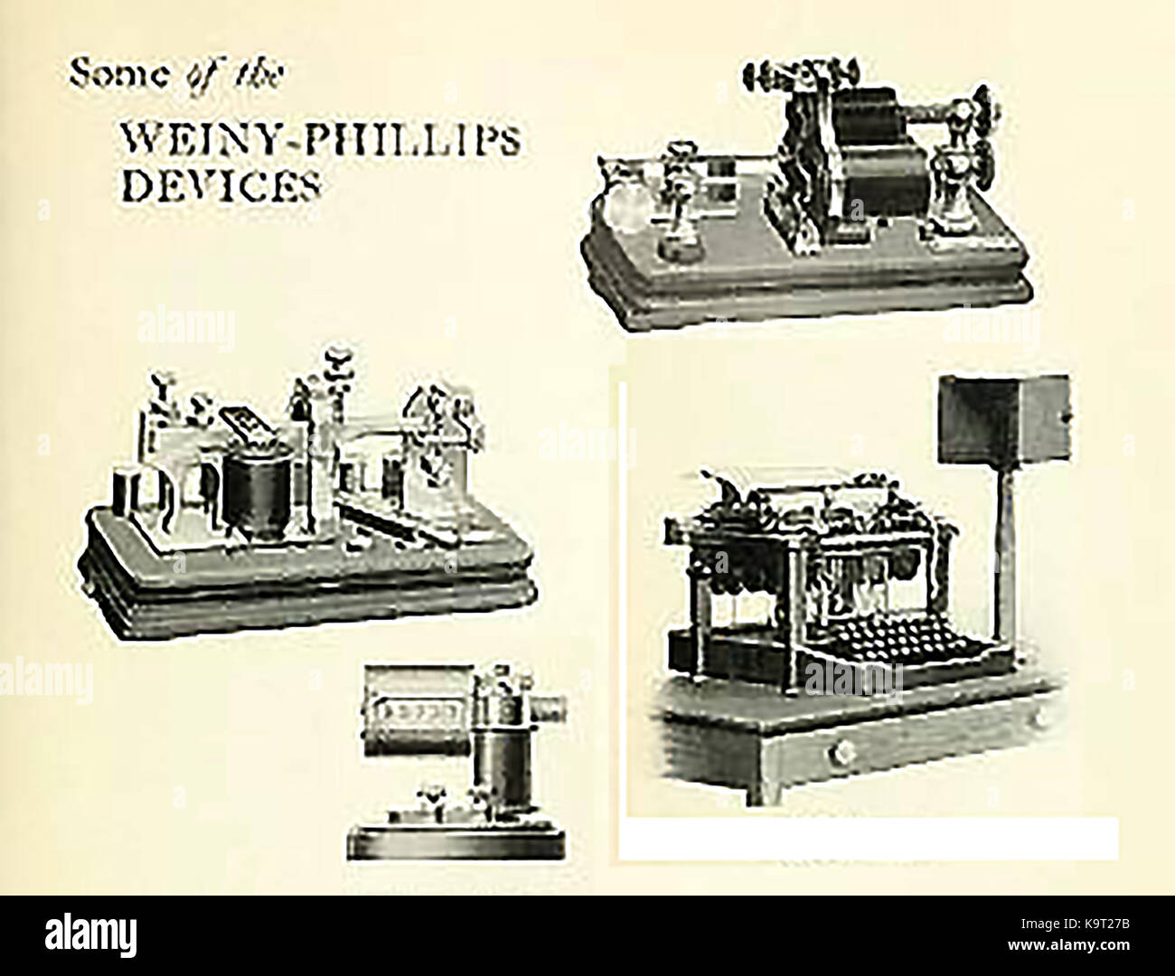 1897 - Una selección de dispositivos de telegrafía Weiny-Phillips Foto de stock