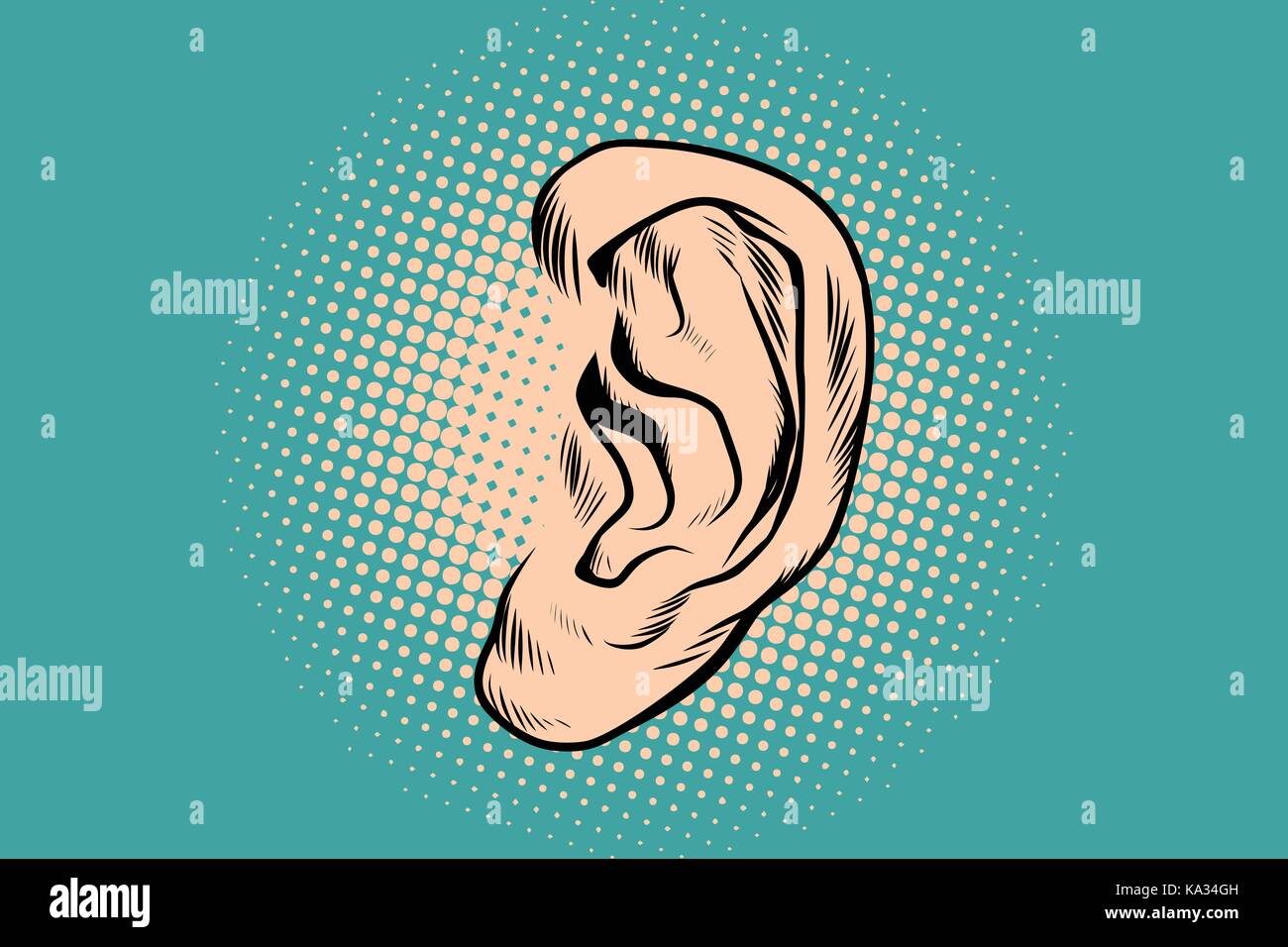 El oído humano masculino pop art retro Ilustración del Vector