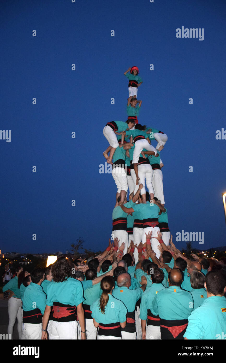 Cataluña, España sep 2017. Los Castellers de Vilafranca del Penedes practicando sus torres humanas Foto de stock