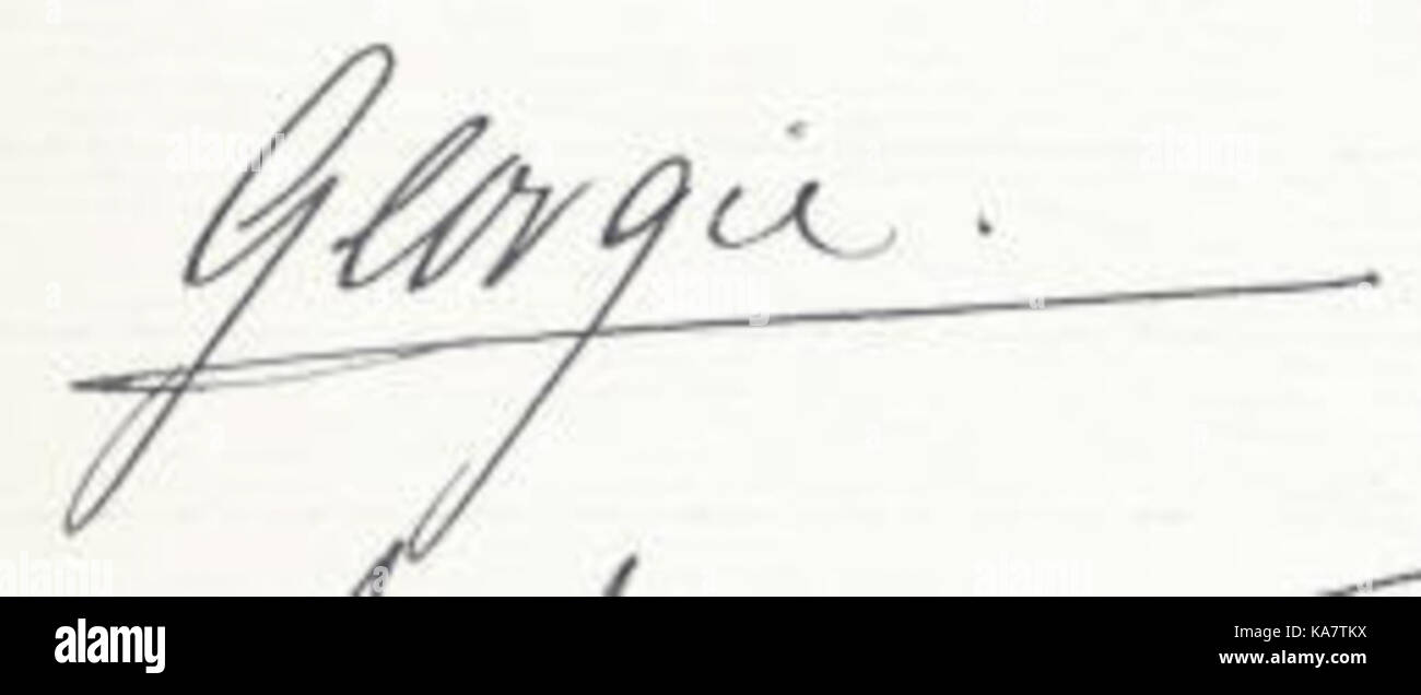 La firma del príncipe Jorge de Grecia y Dinamarca firmando como Georgie Foto de stock