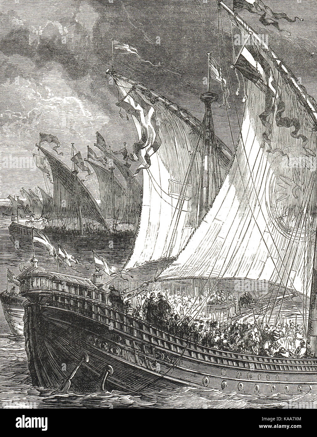 El rey sweyn (primer rey vikingo de Inglaterra) navegar hasta el Támesis, 1013 Foto de stock