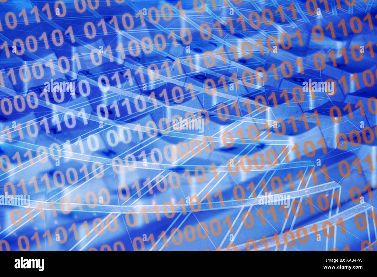 Código binario en fondo azul con teclado y líneas -- Hintergrund Binärcode en blau mit Linien und Tastatur Foto de stock