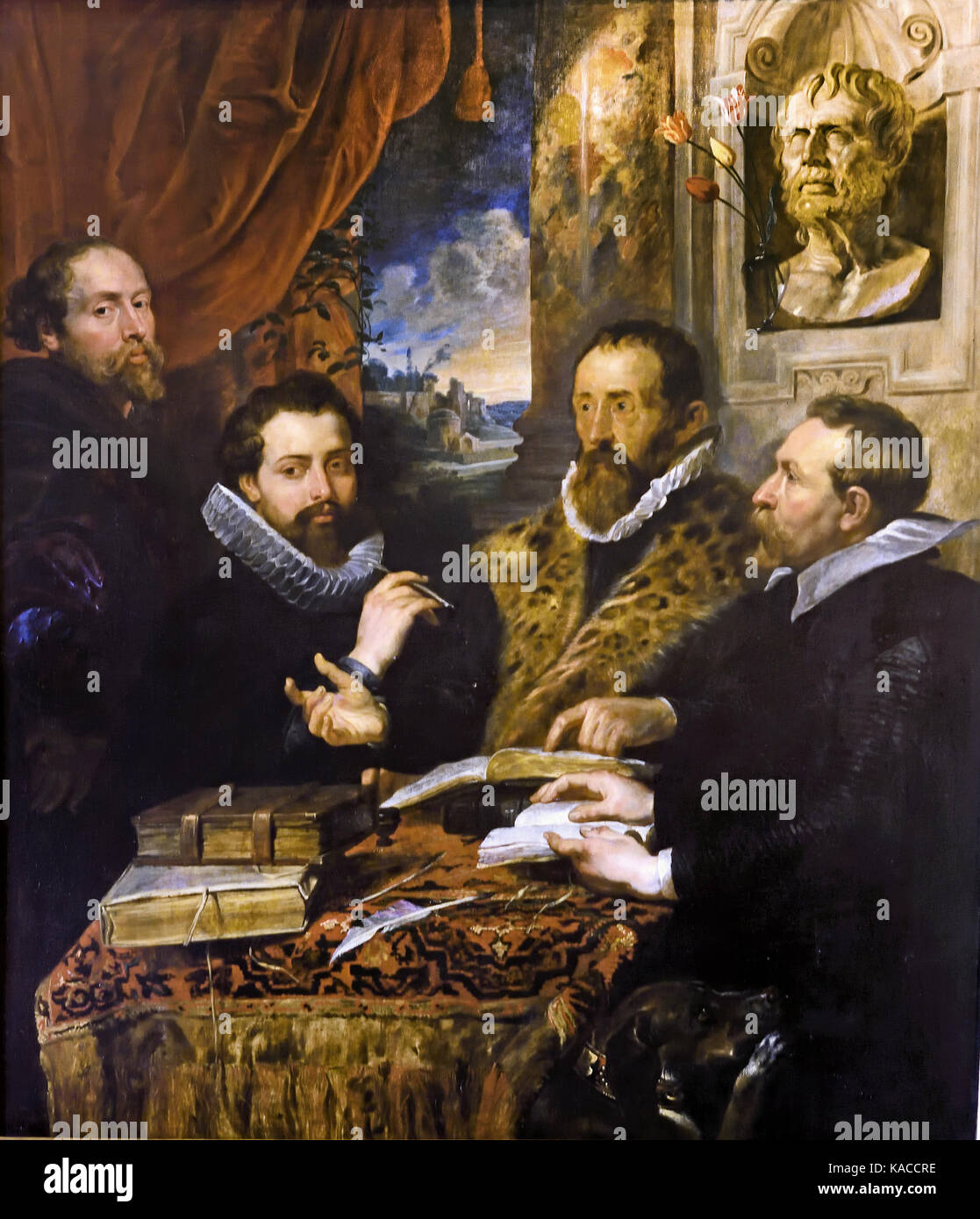 Los cuatro filósofos, de izquierda a derecha: Philippus Rubens (hermano del pintor), Peter Rubens, Justus Lipsius y Jan van der Wouwere por Sir Peter Paul Rubens, 1577 -1640 Bélgica la flamenca Foto de stock