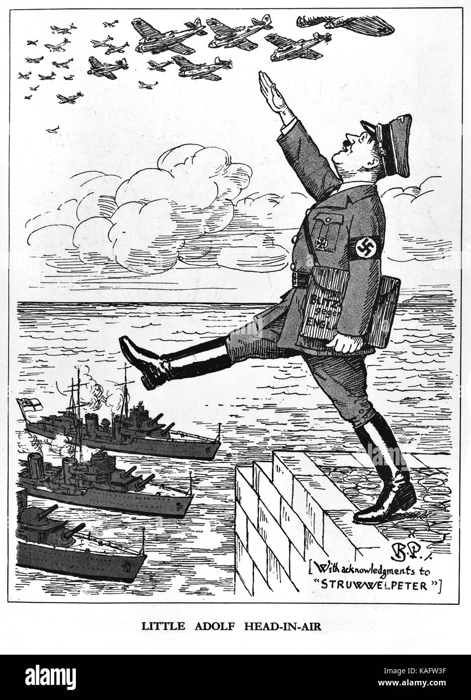 Caricatura de Hitler. 'Little adolf la cabeza en el aire" Foto de stock