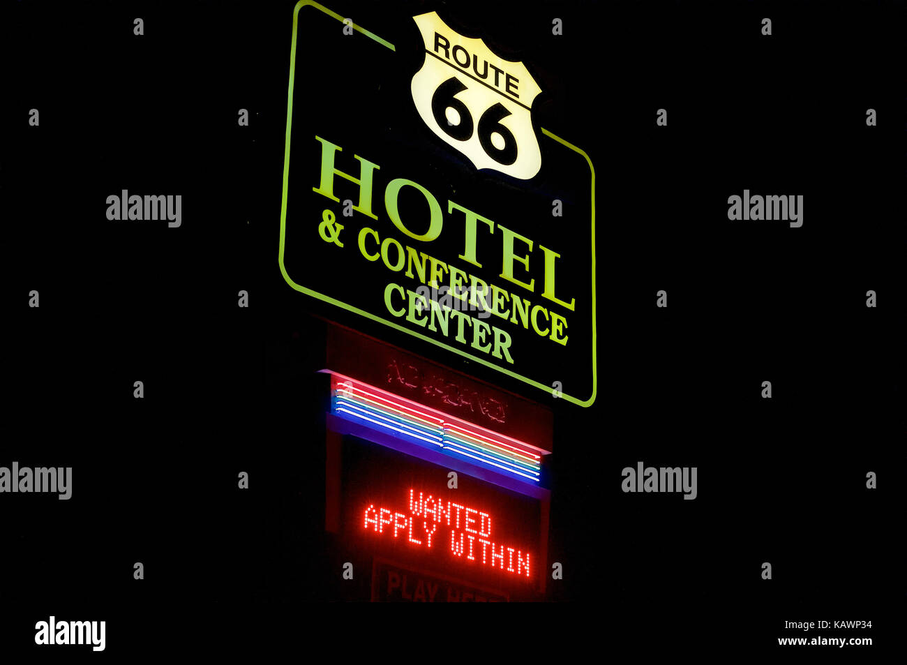 Señal luminosa en la route 66 hotel en Springfield, Illinois, EE.UU. Foto de stock