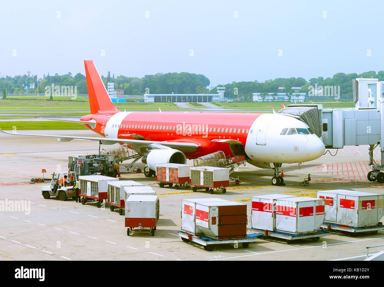 Cargando el equipaje en el avión en el aeropuerto de progreso Foto de stock