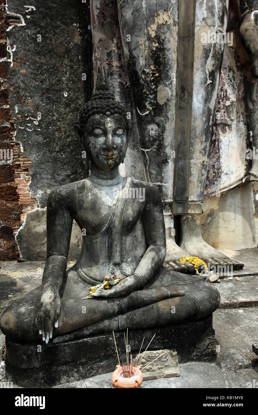 Asia, sudeste asiático, Tailandia, Sukhothai, parque histórico, templo, Wat, figura de Buda, Foto de stock