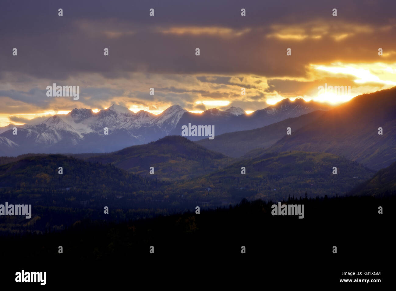 América del Norte, los Estados Unidos, Alaska, el sur, el valle de matanuska, posluminiscencia, matanuska valley, sundown, Foto de stock