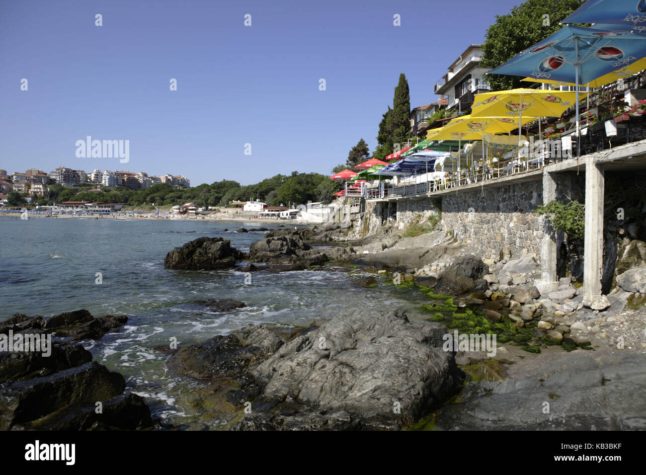 Costa de piedra, Sozopol, el Mar Negro, Bulgaria, Europa, Foto de stock