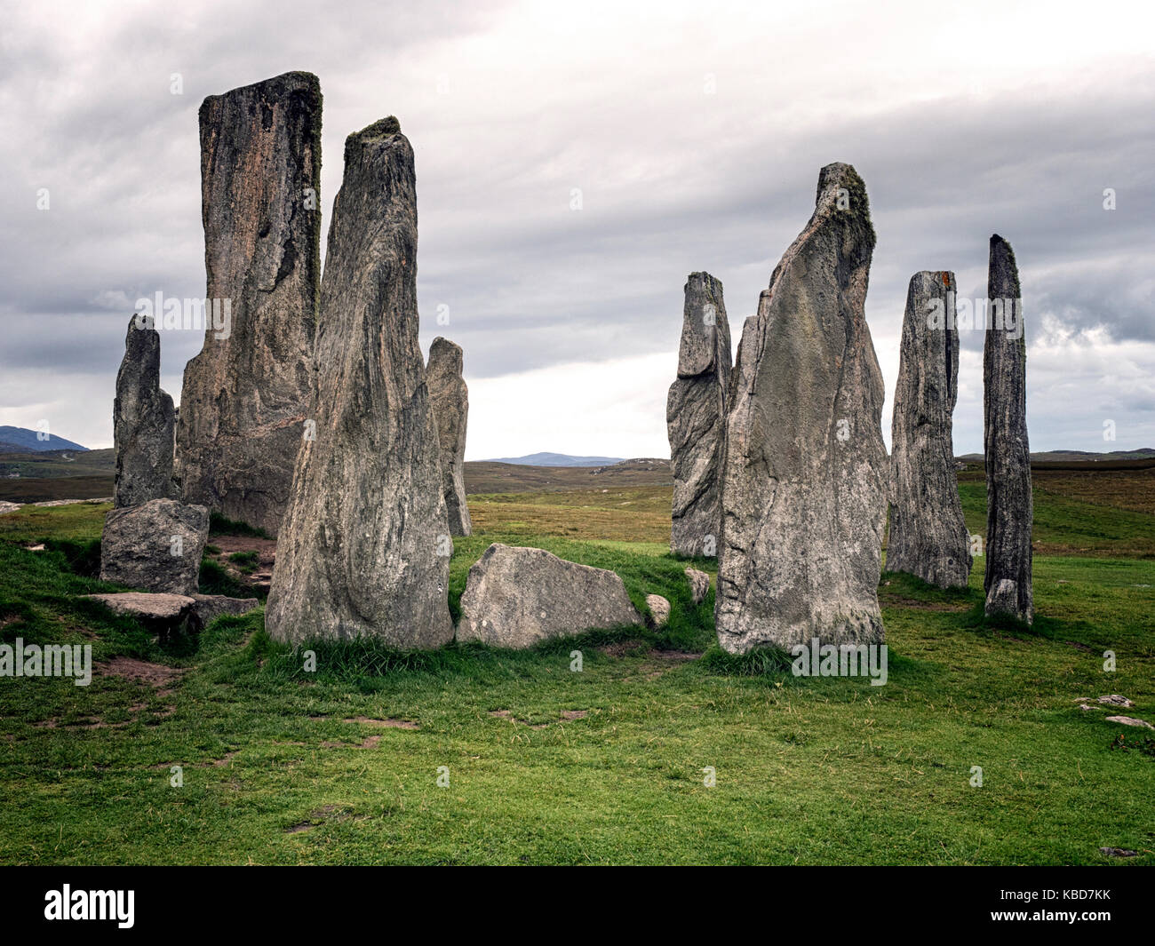 Parte central del círculo de Callanish Standing Stones erigido a finales del Neolítico en la