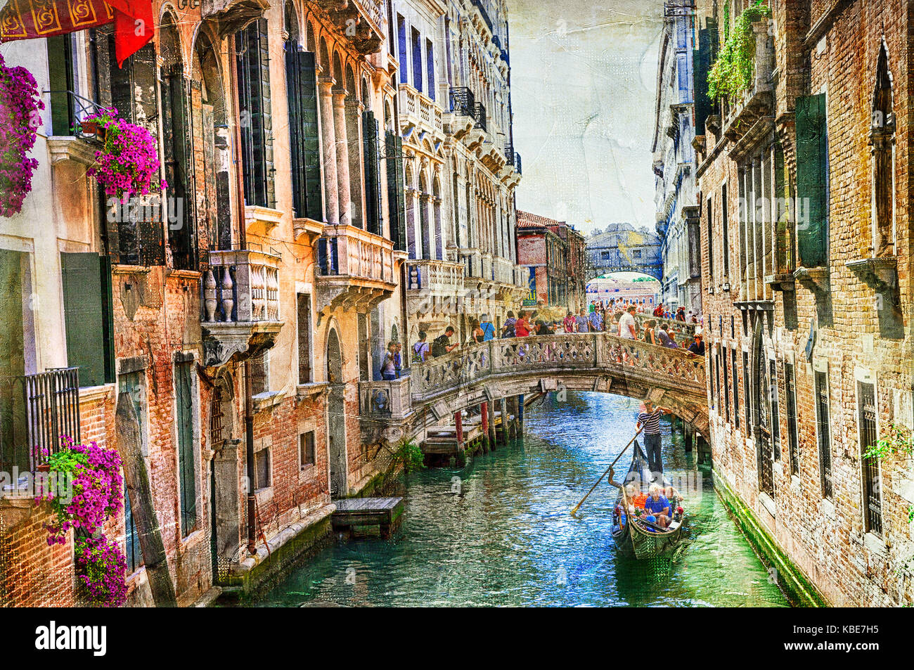 La bella Venecia romántica - fotografía artística en el estilo de la pintura Foto de stock