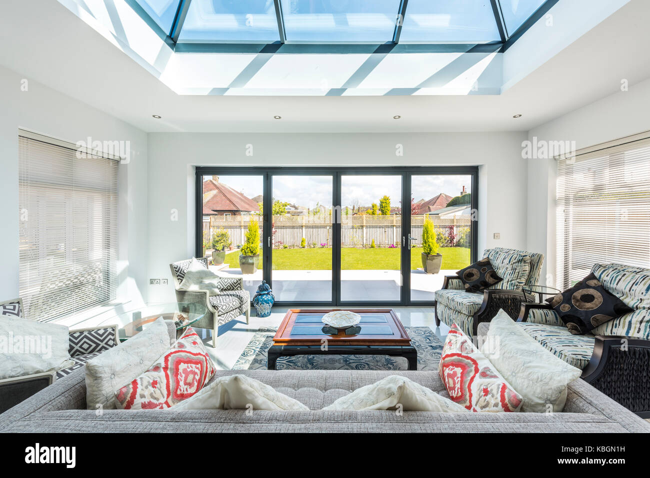 Salón, interior,moderna casa residencial, Inglaterra, Reino Unido Foto de stock