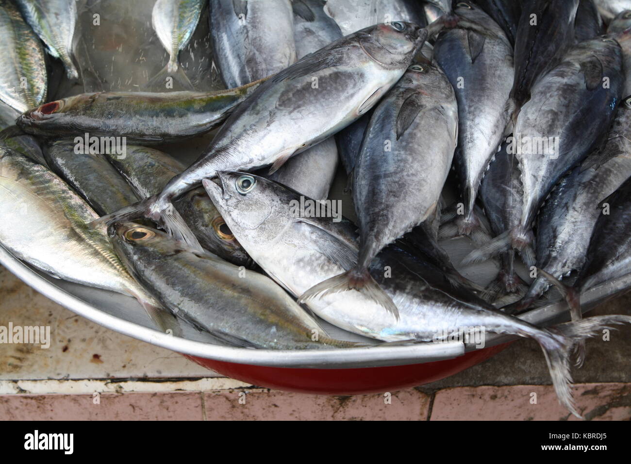 En einer Schale Ganzer Fisch auf Markt en Vietnam Foto de stock