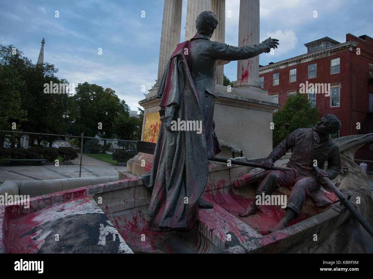 Francis Scott Key estatua en Bolton hill vandalizadas con spray de pintura. Baltimore City recientemente eliminó tres monumentos en honor a figuras confederado Foto de stock