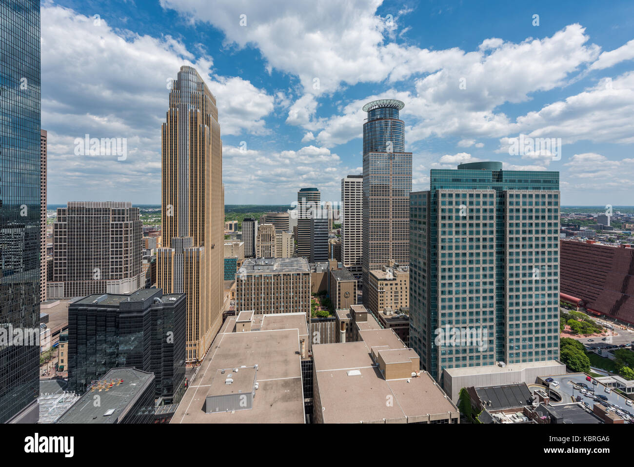 Vista aérea del horizonte de Minneapolis. Foto de stock