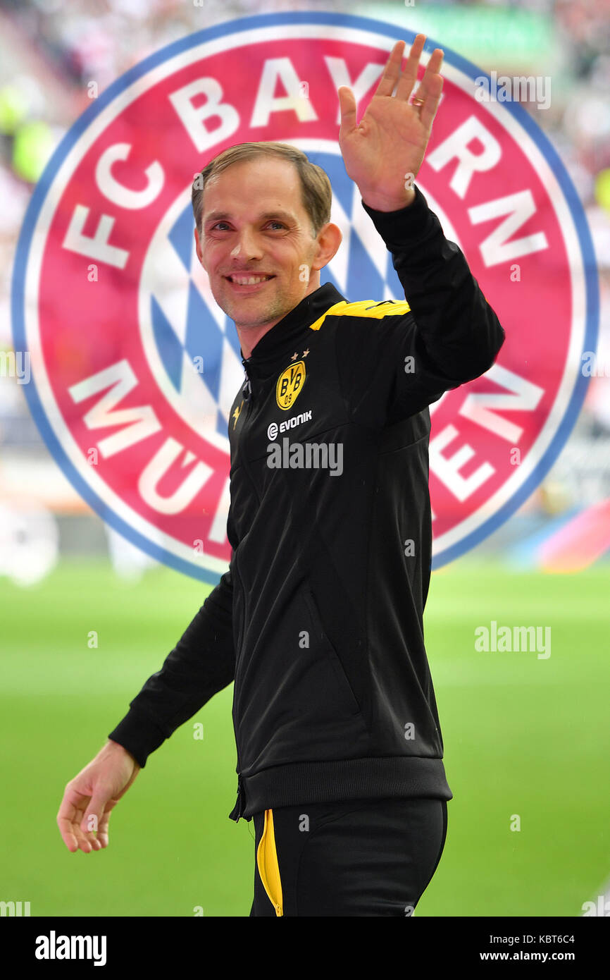 Thomas tuchel -aussichtsreicher kandidat auf den trainerposten beim FC Bayern. fotomontage. archivfoto; Thomas tuchel (formador Borussia Dortmund) 1. Fussball Bundesliga, 33. spieltag, fc augsburg (a)-El Borussia Dortmund (1-1), am 13.05.2017 en Augsburgo (Alemania), wwk a r e n a. Ì?å |su uso en todo el mundo Foto de stock