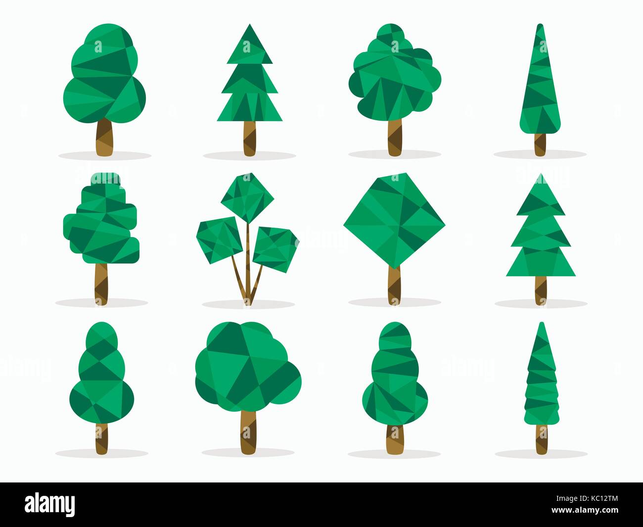 Conjunto de árboles de polígono. low poly estilo ilustración vectorial