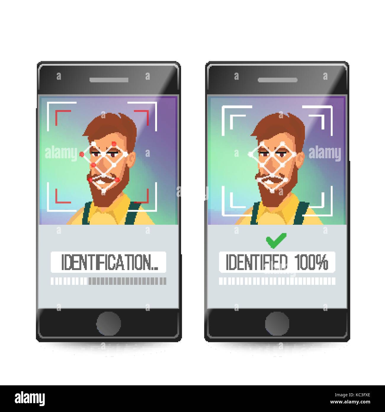 Reconocimiento facial, vectores de identificación móvil. verificación