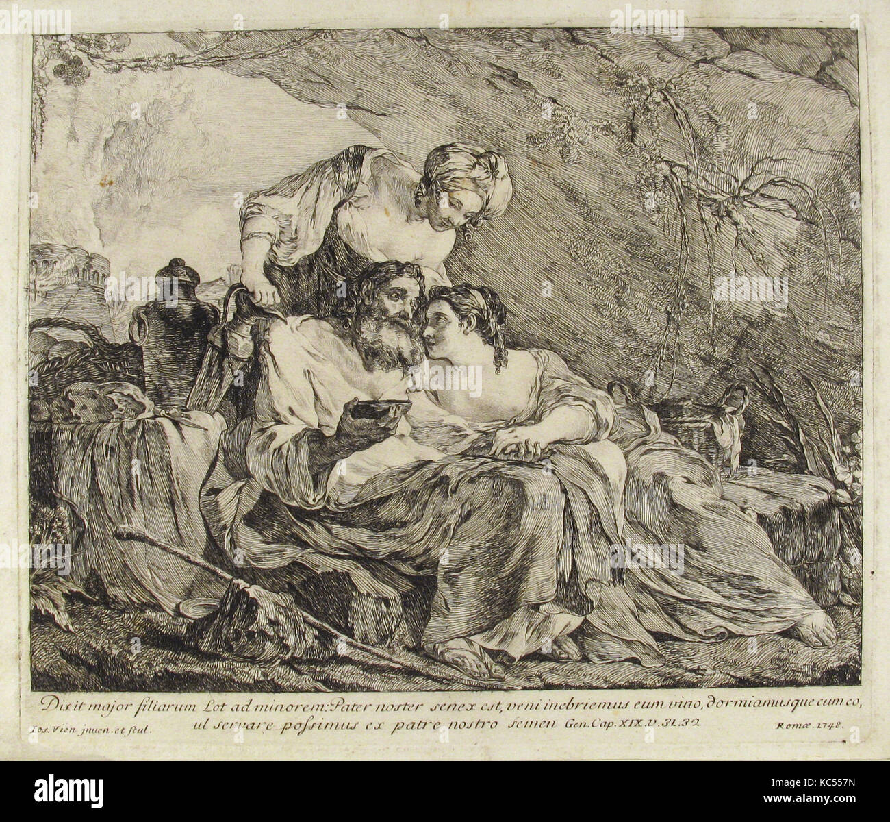 Lot y sus hijas, 1748, aguafuerte, hoja: 10 1/16 x 11 15/16. (25,6 x 30,3 cm), imprime, Joseph Marie Vien (Francés Foto de stock