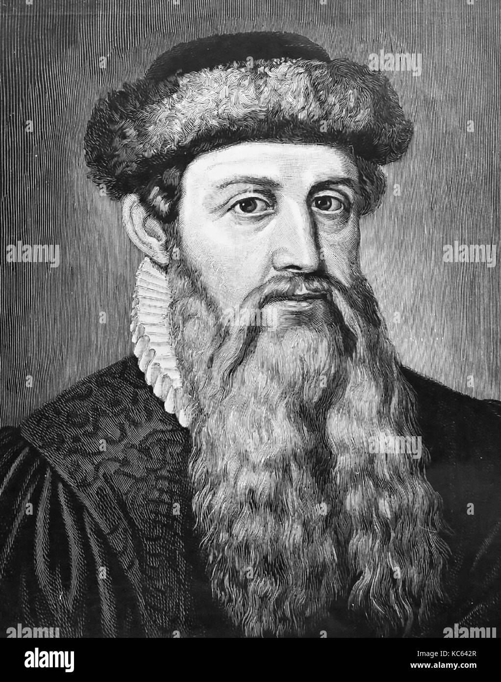 Johannes GUTENBERG (c 1400-1468) inventor alemán de la imprenta en una ilustración del siglo XIX Foto de stock