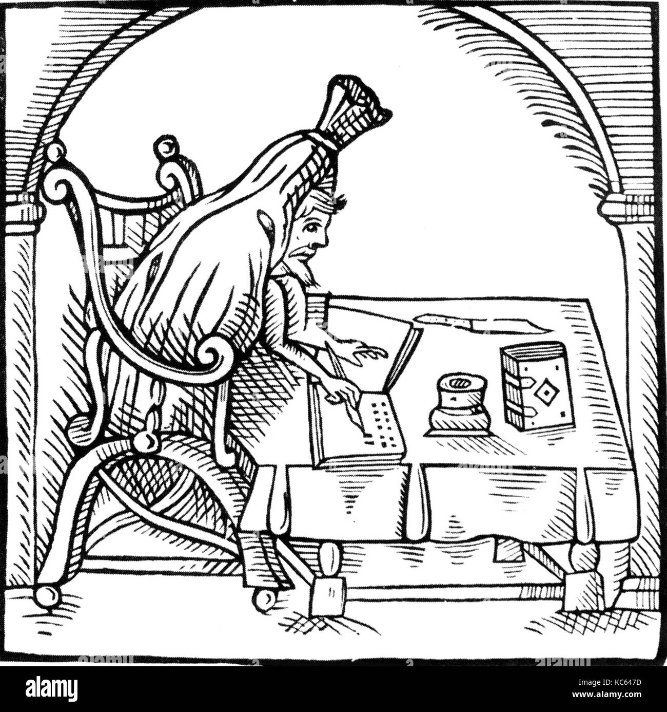 Robert GREENE (1558-1592) dramaturgo y panfletero. Grabado en madera de Greene 'situado en el livery de la muerte' (es decir, una cubierta) de la página de título de John Dickenson's 1598 libro 'Greene in Conceipt' Foto de stock