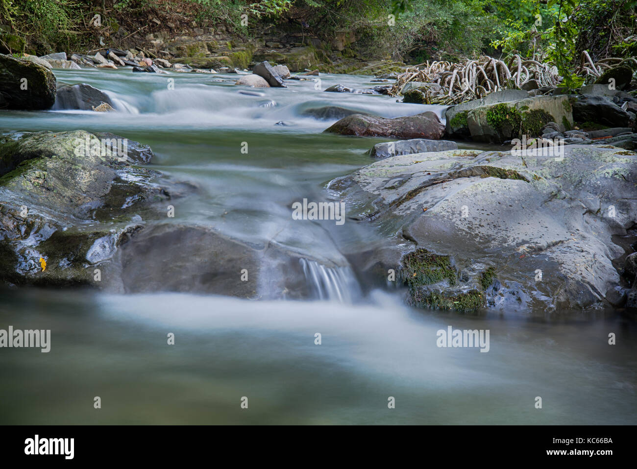 Los arroyos y piedras en un río Foto de stock