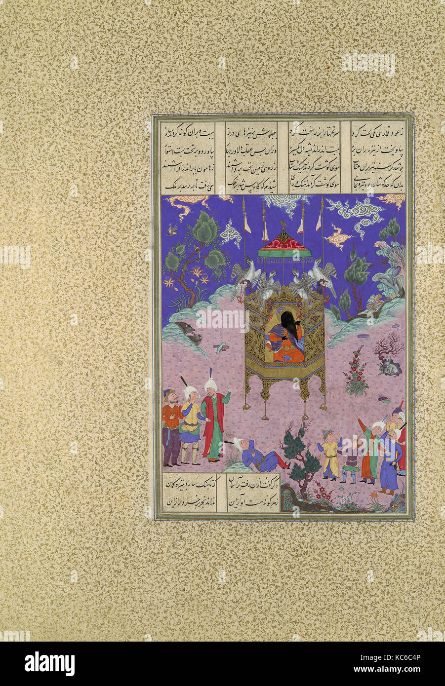 "Kavus Kai asciende al cielo", Folio 134r desde el Shahnama (Libro de los Reyes) de Shah Tahmasp, pintura atribuida a Qadimi Foto de stock