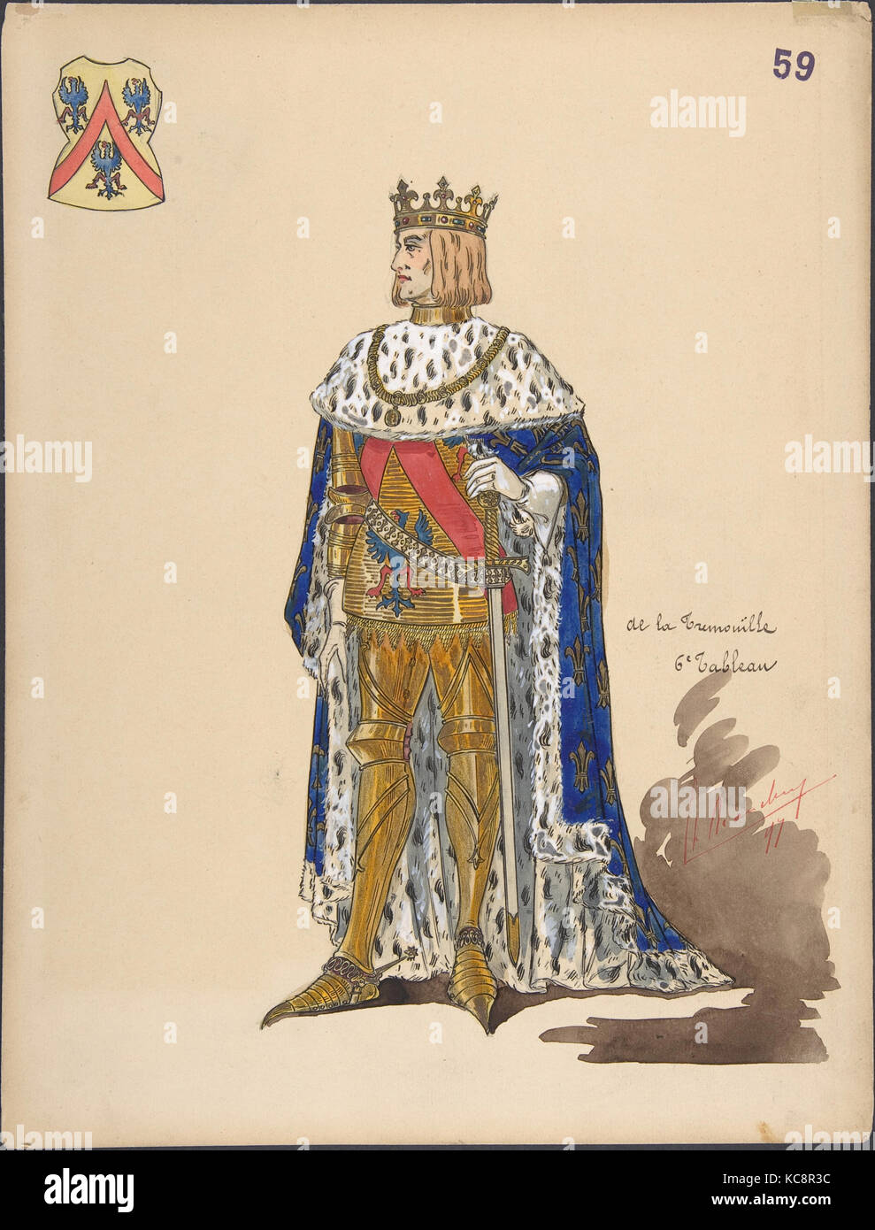 King y el escudo de armas, n.d., pluma y tinta negra, acuarela, gouache, barniz claro sobre las piezas, acentuado con blanco, hoja: 12 Foto de stock