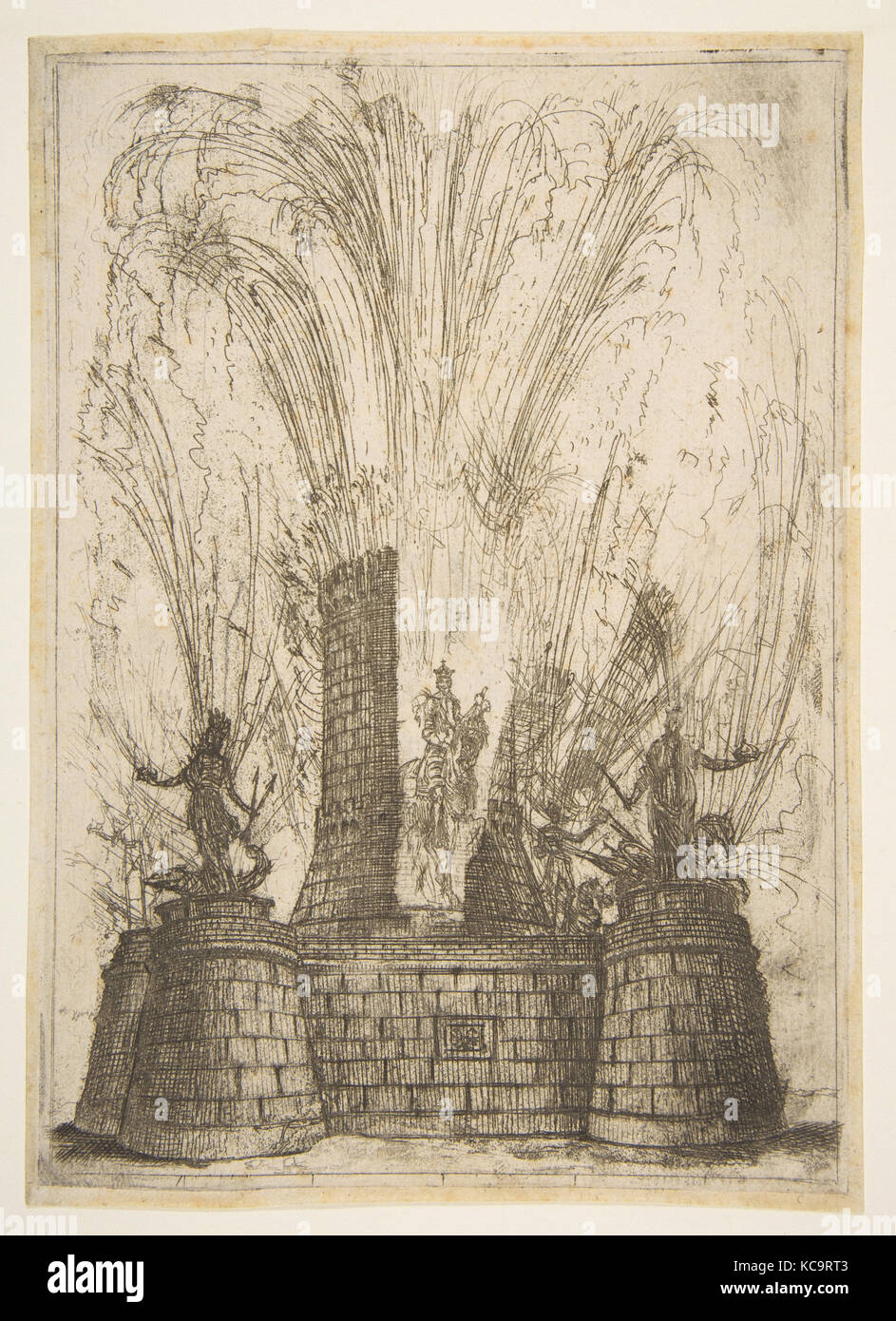 La torre redonda ruptura para revelar la estatua del rey de los romanos, Claude Lorrain, 1637 Foto de stock