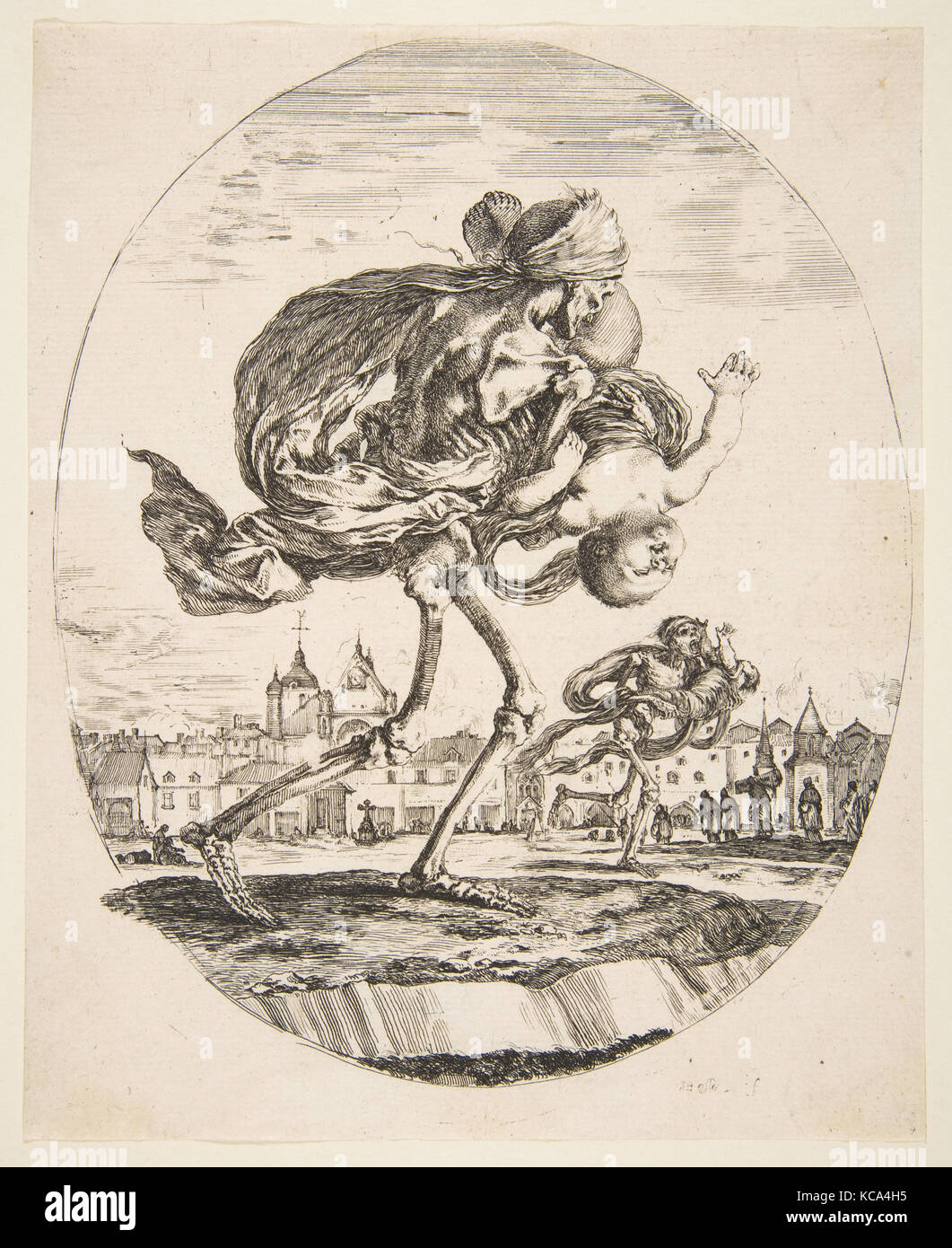 La muerte de llevar un bebé, desde 'las cinco muertes" (Les Cinq Morts) grabada por Stefano della Bella, ca. 1648 Foto de stock