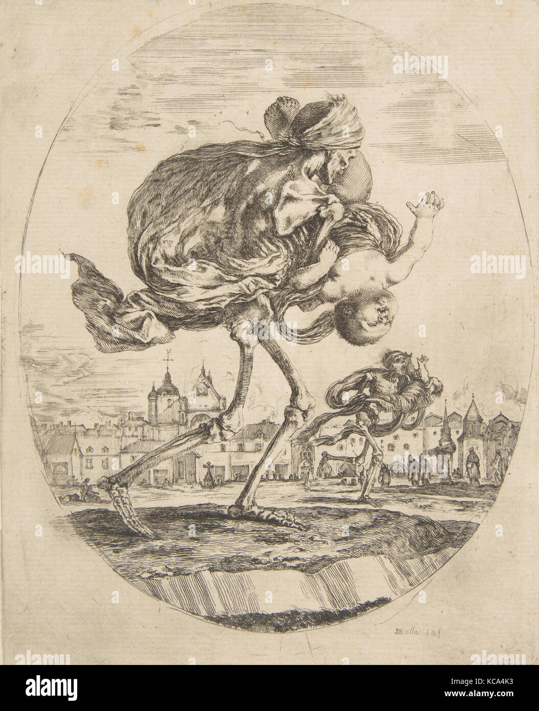 La muerte de llevar un bebé, desde 'las cinco muertes" (Les Cinq Morts) grabada por Stefano della Bella, ca. 1648 Foto de stock