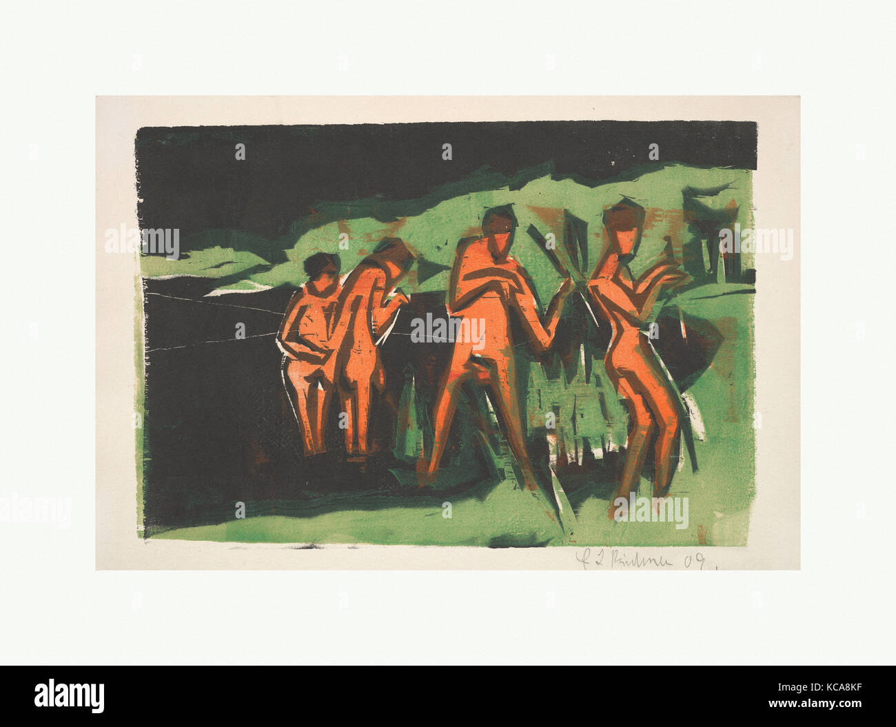 Los bañistas arrojando Juncos, Ernst Ludwig Kirchner, 1909 Foto de stock