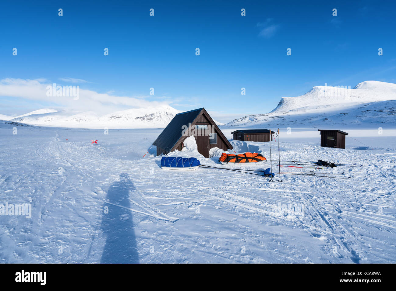 Esquí de travesía en el kebnekaise área masiva, la Laponia sueca, Suecia, Europa Foto de stock