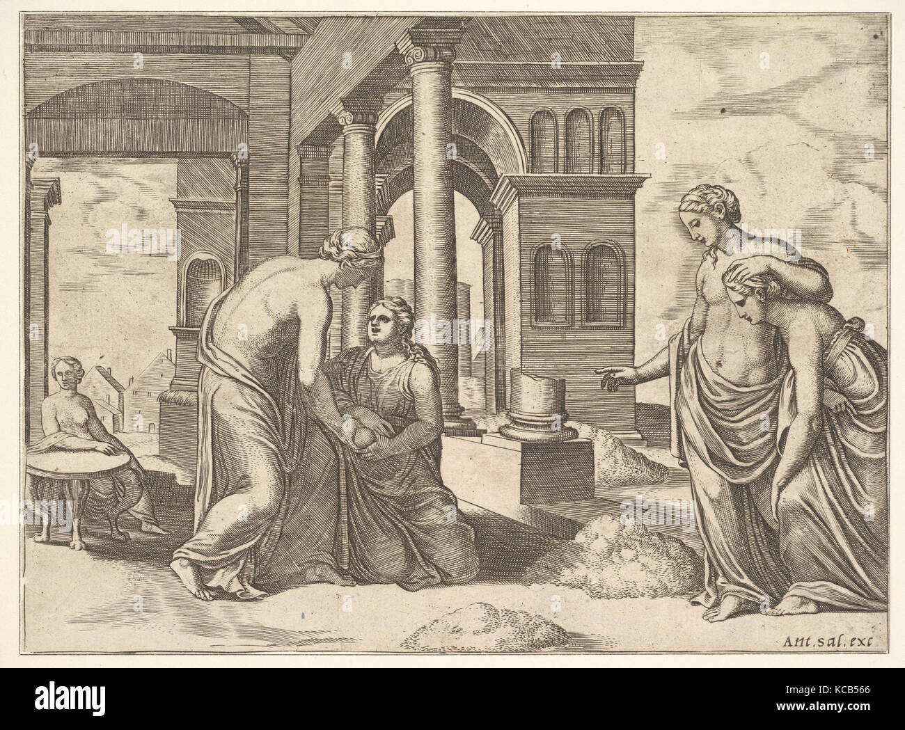 La placa 22: Venus ordenando la psique Sosort a un montón de grano, desde 'la fábula de la psique', maestro de la Die, 1530-60 Foto de stock