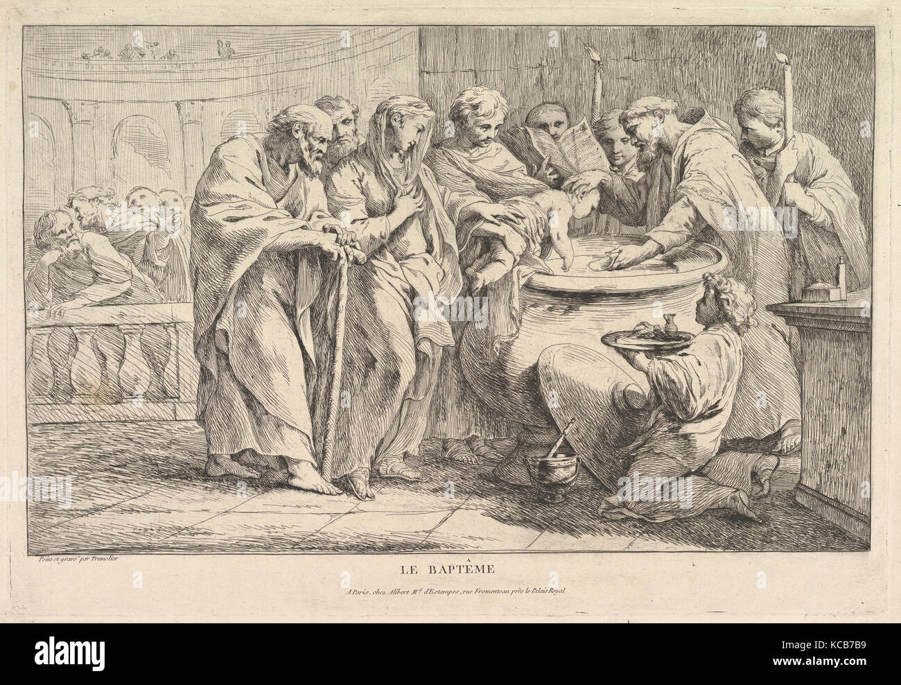 El bautismo, ca. 1734, aguafuerte, estado II/II, Hoja: 13 1/4 x 19 1/16 in. (33,7 x 48,4 cm), imprime, Pierre Charles Trémolières Foto de stock