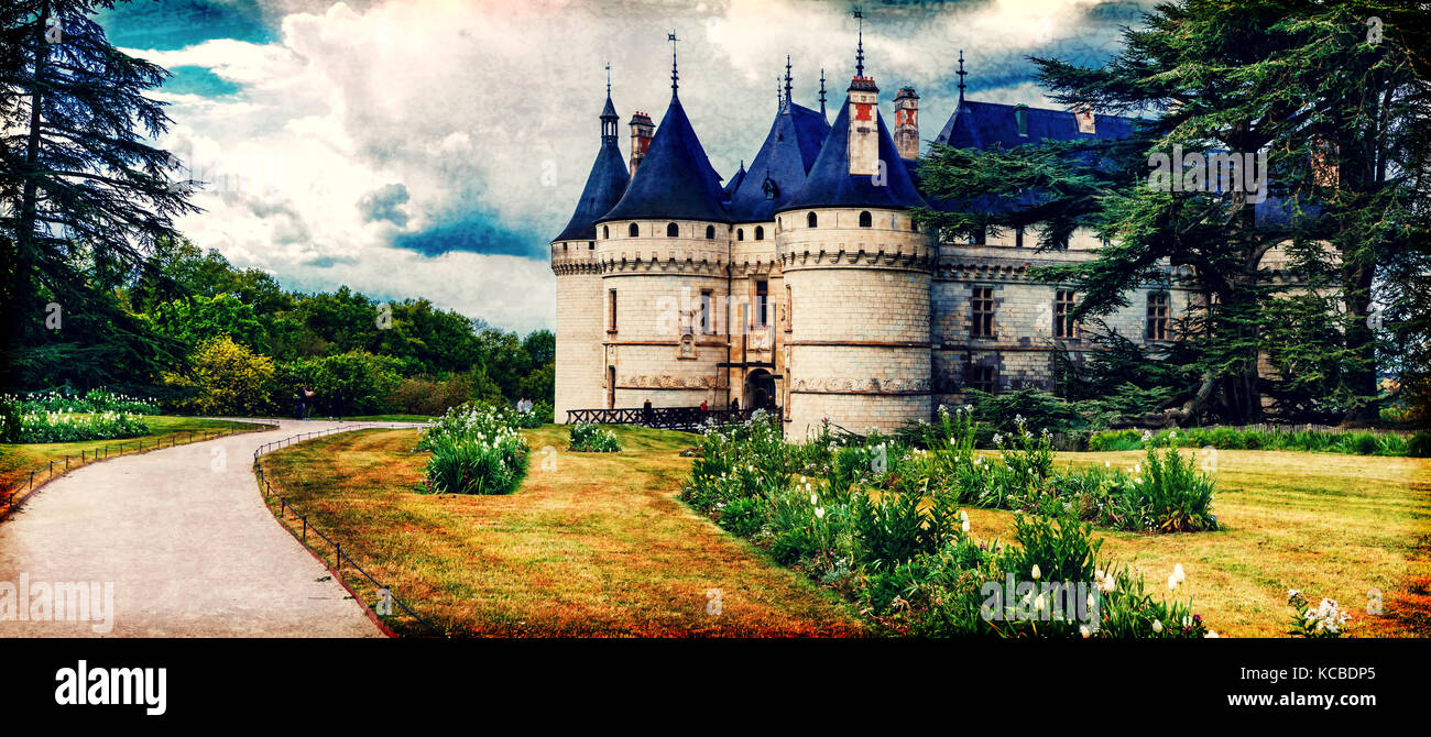 Hermosa Chaumont-sur-Loire, el castillo, el valle del Loira, Francia. Foto de stock